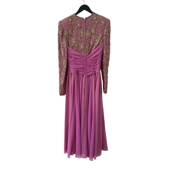 Vintage Nolan Miller Chiffon Lace Sequin Bodice Evening Dress Purple Women's XS - Picture 3 of 6